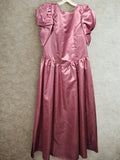 Vintage 80s Pink Satin Dress with Puff Sleeves