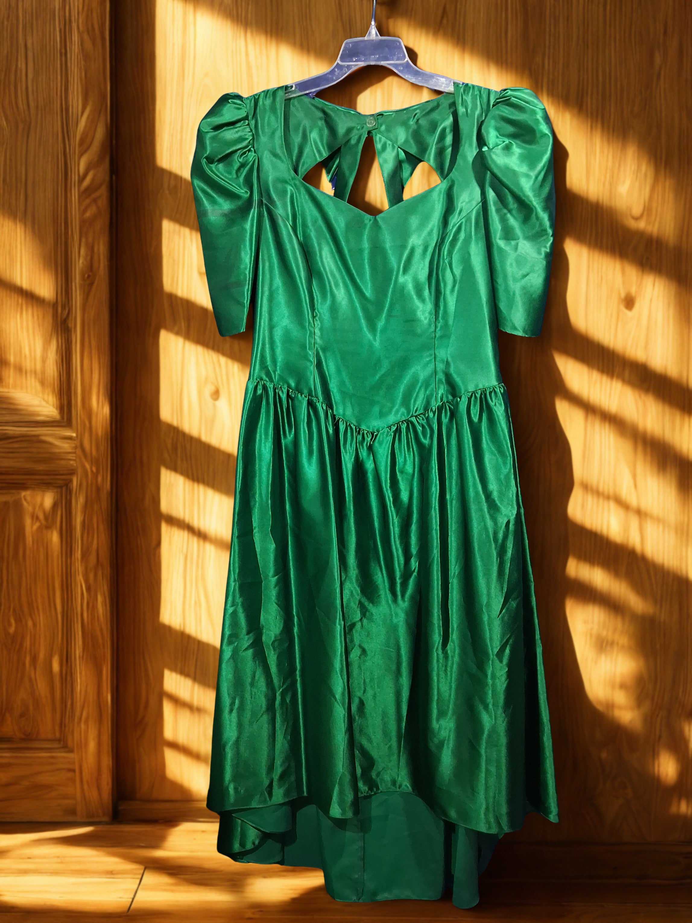 Vintage 1980s Alfred Angelo Green Satin Prom Dress