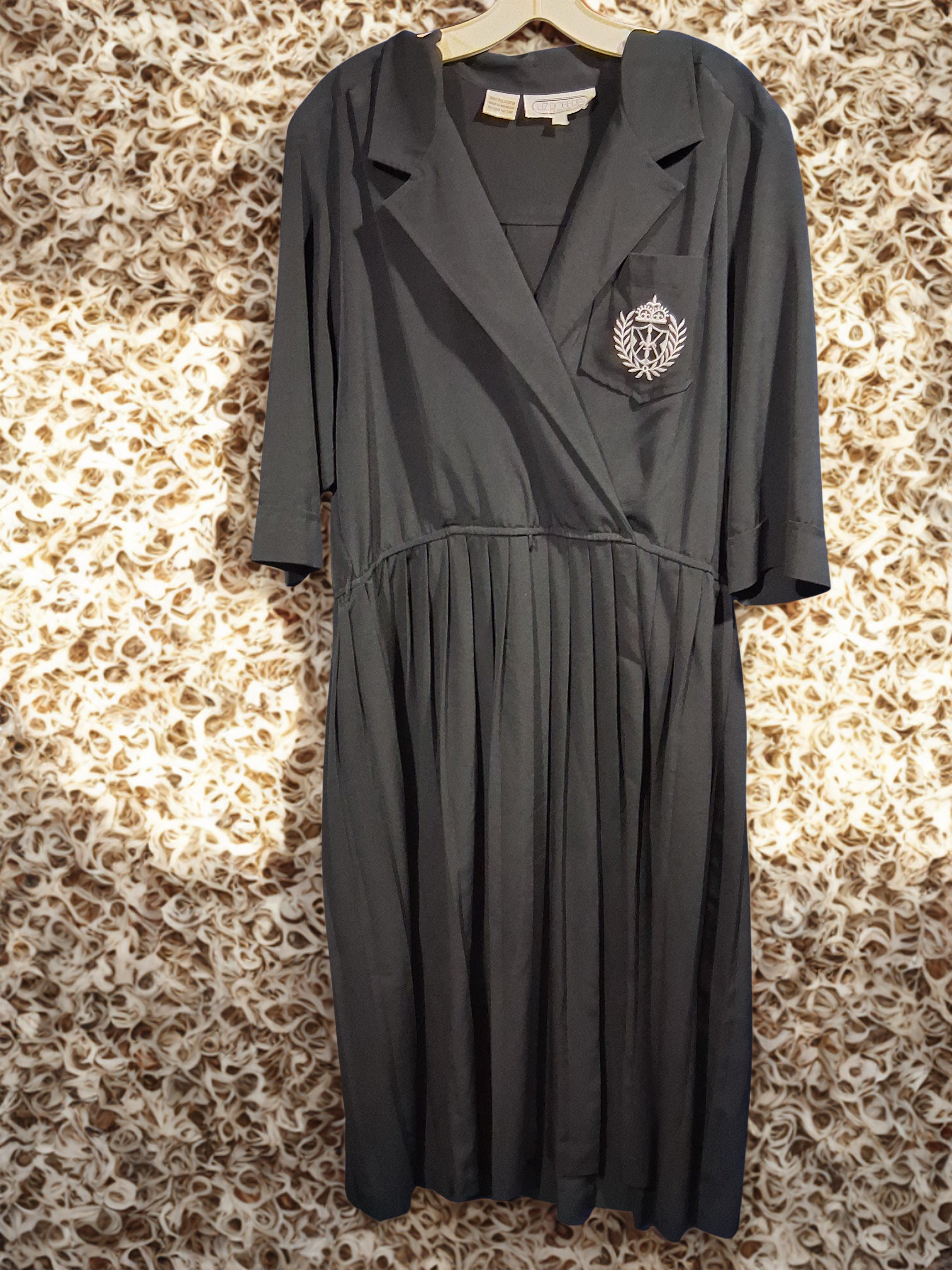 1980s Black Faux-Wrap Dress