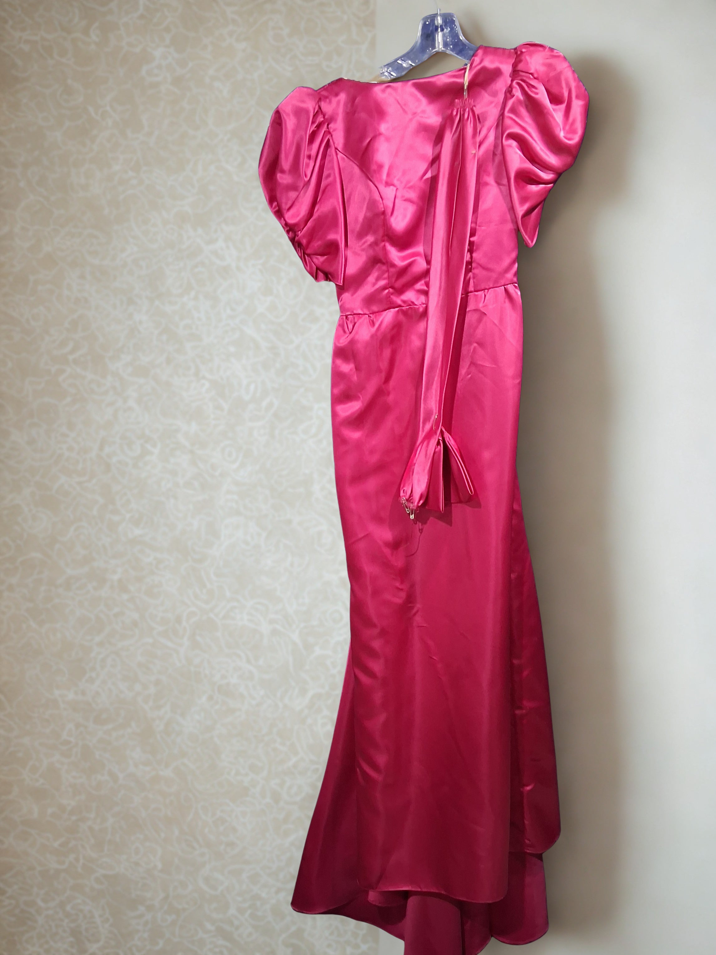 1980s Alfred Angelo Fuchsia Pink Satin Dress